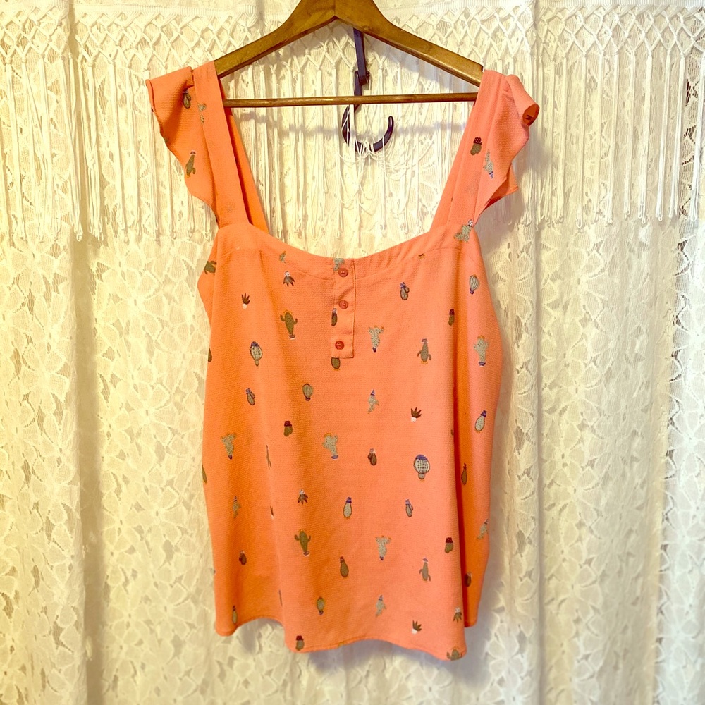 Torrid coral cactus ruffle crepe tank